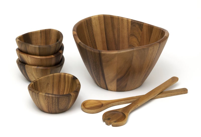 Lipper International 1174-7 Acacia Wave Bowl Set with Servers - Image 1